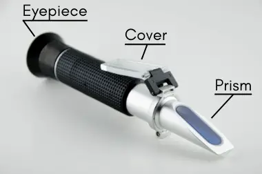Labeled image of a honey refractometer