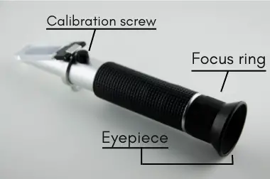 Labeled image of a honey refractometer
